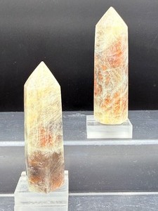 Rare Russian Belomorite Towers The Stone of Order (Set of 2)Bring balance and efficiency to your space with these unique Russian Moonstone and Sunstone specimens.