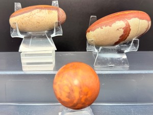 Sacred Trio Polished Indian Shiva Lingam Stones &amp Polished Red Jasper Sphere