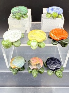 Set of 8 Hand-Carved Gemstone Patchwork Turtles - Natural Mixed Crystals