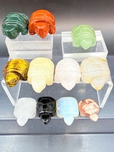 Set of 11 Hand-Carved Gemstone Turtles  Natural Crystal Healing &amp Feng Shui Decor