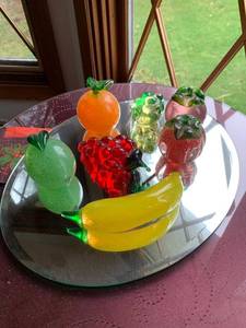 Cristallerie Art Glass Fruit Figurines 7 Pc Set Multicolor Good