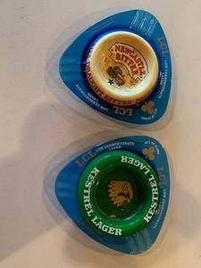 Pair of Vintage Beer Advertising Glass Ashtrays LCL Newcastle Kestrel