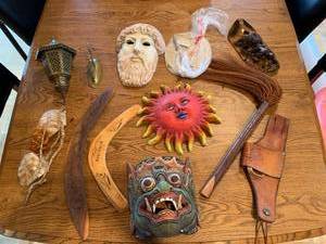 Vintage 11 Pc Global Decor Collection Masks Boomerangs Lantern