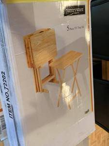 Beechwood 5-Piece Folding TV Tray Table Set w Stand Open Box