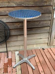 Round Aluminum Pedestal Bistro Table Blue Mosaic Top Patio Table Good