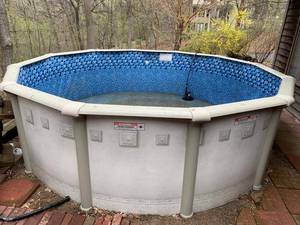 Above Ground Round Swimming Pool w Ladder Covers Hoses Approx 15-16 Ft As-Is