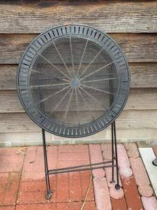 Round Metal Folding Patio Side Table Mesh Top