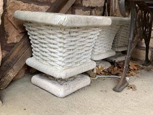 Lot 3 Sculpture Square Concrete Basket Weave Planters Patina