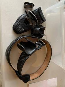 Black Basketweave Leather Police Duty Belt Gear Lot w Handcuff Case