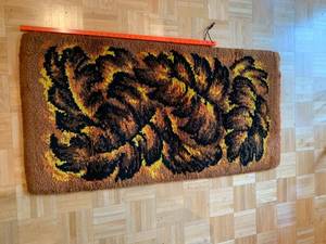 Vintage 1970s Floral Shag Accent Rug Brown Orange