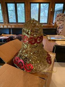 Glitter Bell Hanging Light Red Gold Sequined Swag Lamp Holiday Decor