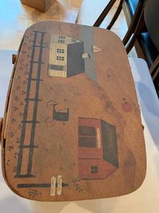 Handwoven Picnic Basket Folk Art Lid Hinged White Insert Signed