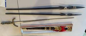 Decorative Spears, Short Sword & Boxed Asian Mini Sword Display Lot