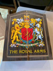 Vintage Royal Arms Multi Game Set Wood Case Dartboard Domino Cards