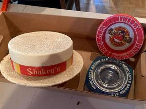 Vintage Tetley Newcastle Brown Ale Ashtrays & Shakeys Hat Lot