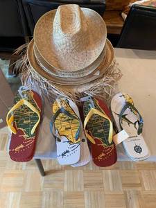 Mixed Straw Hat & Florida Flip Flop Lot Beach Tropical Costume Decor
