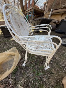 Vintage Wrought Iron Patio Chair & Table Base White Garden Set