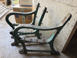 Antique Cast Iron Bench End Frames Pair Garden Park Salvage As Found