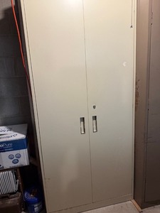 Beige Metal Storage Cabinet Locking 2 Door Utility Cupboard Good