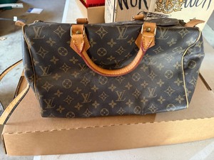 Louis Vuitton Monogram Speedy Style Handbag w Strap Brown Fair