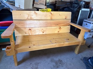 Handmade Solid Wood Rustic Bench w Wide Arms Side Holders Good