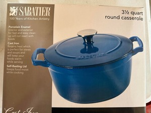 Sabatier Cast Iron Round Casserole 3.5 Qt Porcelain Enamel Boxed