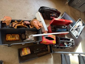 Mixed Tool Lot w Craftsman Bag Toolbox Leather Pouches & Parts