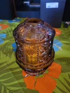 Amber Diamond-Cut Glass Jar Lantern & Metal Candle Holder Stand with 3 Colored Glass Cups