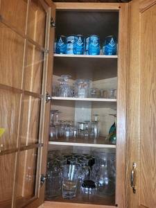 Grand Lodge of Manitoba Blue Glasses (5) and Starfish-Decor Crystal Glass Jar with Stemware