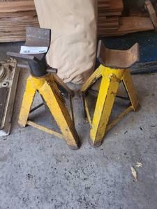 Pair of Yellow Steel Jack Stands with Saddle Tops - Heavy-Duty