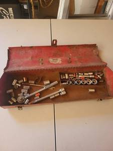 Red metal toolbox - 12in drive socket set with ratchet