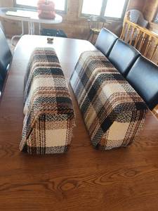 Pair of Plaid Fabric Bolster Cushions - Beige Brown Black - Rectangular