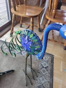 Peacock statue & Tree Lamp Sculpture with Yellow Flower Blossoms - Plug-In Light