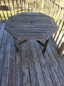 Weathered Wood Hexagonal Outdoor Patio Table With Umbrella Hole