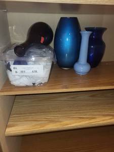 Blue Glass Bud Vases - Set of 6 Tall Cylindrical Bud Vases