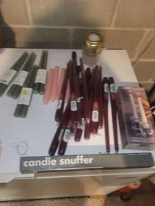 Carolina Sage Green Taper Candles - 10 in, 2 per Pack & Larry Laslo Four-Piece Crystal Candle Holder Set