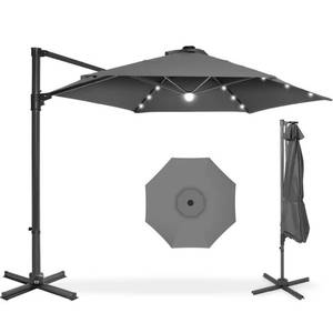 360 LED Rotating Cantilever Offset Patio Umbrella - 10ft, Gray