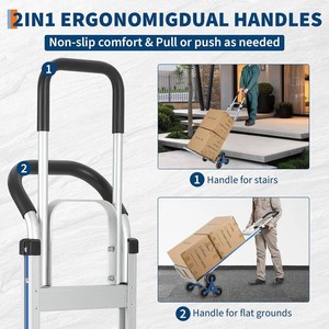 Garvee Aluminum Stair Climbing Cart 600 lbs Capacity Heavy-Duty Stair Climber Dual Handles TPR Wheels Extendable Base Plate Home & Warehouse Use