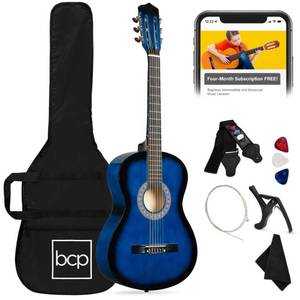 Beginner Acoustic Guitar Set w Case, Strap, Extra Strings - 38in, BlueBurst