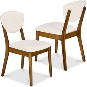 2-Piece Mid-Century Modern Wood &Upholstered Dining Chair Set, WalnutCream