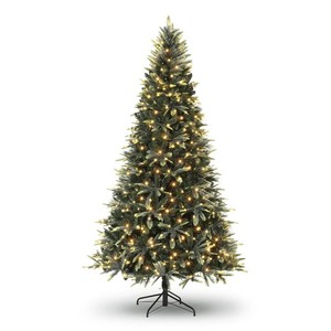 Garvee 6.5FT Prelit Christmas Tree, Pencil Christmas Tree with 300 Warm White Lights-8 Modes, Automatic Hinged Expansion, Foldable Metal Stand, Xmas Trees for Front Porch, Party, Office