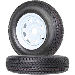 Garvee ST17580D13 Trailer Tires, 2 Pack, Load Range C 6PLY, 13 White Spoke Rims 5 Lug on 4.5, Max Load 1360 LBS, Durable Bias-Ply All-Season Design for Utility & Boat Trailers, Retail $183.99