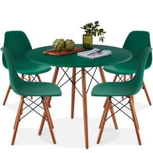 Mid-Century Modern Dining Table, Wooden Legs, Metal Frame, Dark GreenWalnut (Table Only)