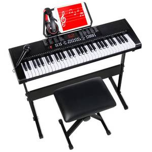 61-Key Beginners Electronic Keyboard Piano Set w 3 Modes, Microphone, Black, Retail $169.99