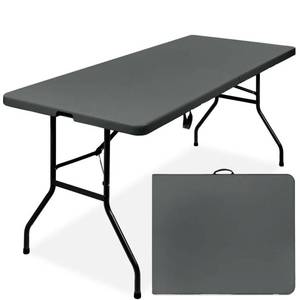 Portable Folding Plastic Dining Table w Handle, Lock - 6ft, Dark Gray