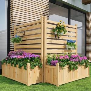 Garvee 33x40 Inch Outdoor Wood Privacy Fence Panels with Planter Box, Sturdy Freestanding Design, Weather-Resistant, 2-Panel AC Unit Screen for Yard, Patio & Pool