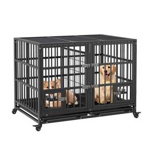 Garvee Heavy Duty Sliding Rail Dog Crate, 42 Inch Dog Crate with Double Door, 360° Lockable Wheels and Removable Tray, Easy to Assembly, Indoor Outdoor Dog Kennel for Small to Large Dogs Retail $179.99