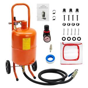 Garvee 5 Gallon Sand Blasting Machine, 60-110 Psi Pressure Air Sand Blasting Kit w4 Ceramic Nozzles & Oil-Water Separator, Portable Abrasive Blaster for Stain Removal Paint, Orange