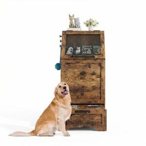Garvee Dog Feeding Cabinet with Spacious Storage Durable Wood Compact Indoor Use