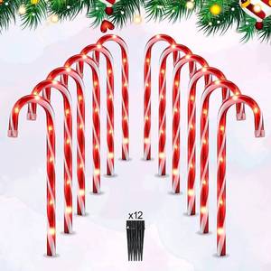 25 Christmas Candy Cane Lights, 72LED Outdoor Pathway Markers Lights Christmas Decor with Stakes, 12 pack
